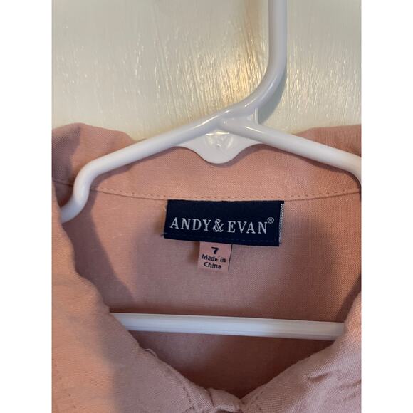 Andy & Evan short sleeve buttondown shirt solid blush pocket collared Size 7 - Picture 4 of 5